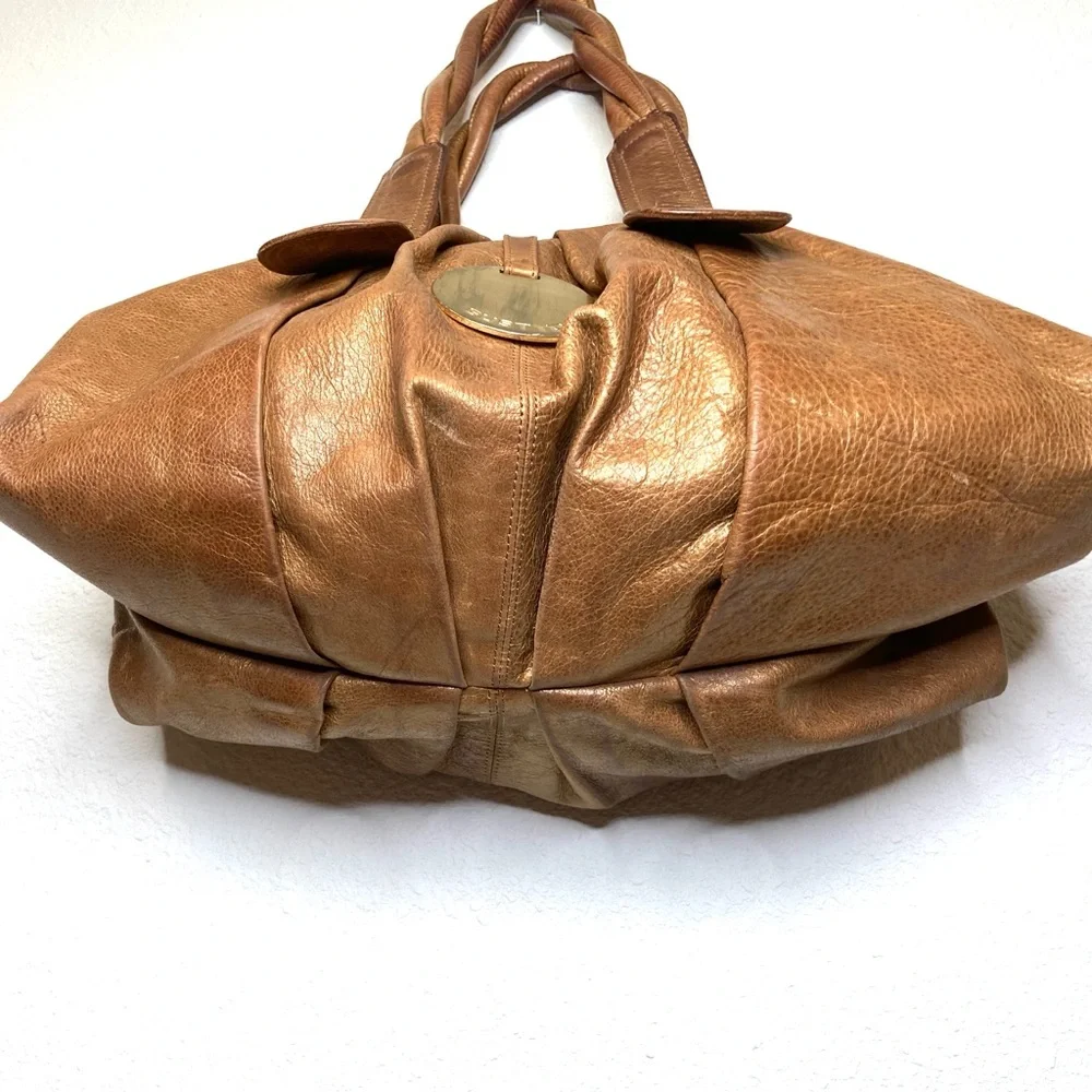 GUSTTO Cala Brown Bronze Leather Shoulder Satchel Bag Braided Straps - Picture 4 of 12